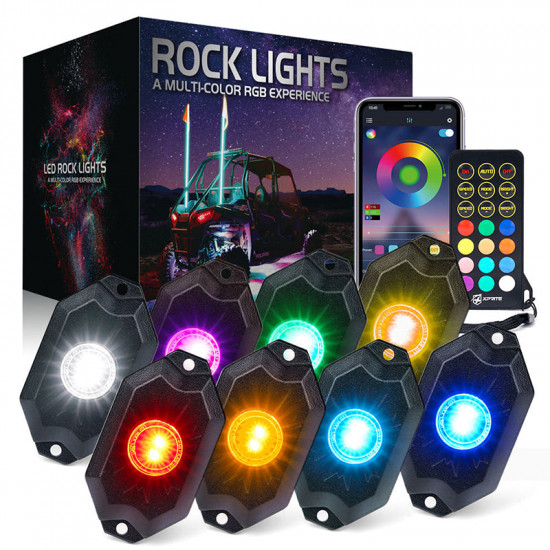 trophy series rgb + pure white led rock lights with bluetooth and remote control