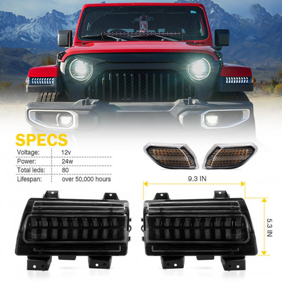 turn signal & daytime running light for 2018-later jeep wrangler jl/jlu gladiator jt