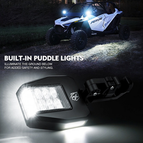 utv side mirrors with led spotlight & puddle mirror lights for 1.5