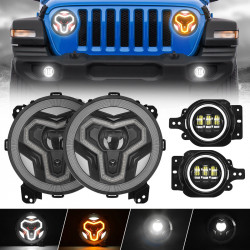 warrior style 9" led halo headlights & halo fog lights for 2018-later jeep wrangler jl & gladiator jt combos	