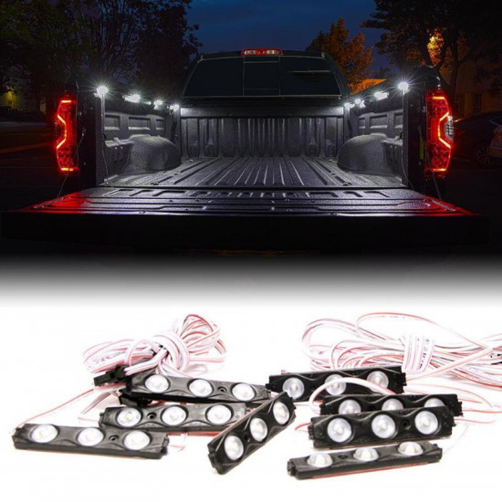 white 8 led rock light pods truck bed lighting kit w/ switch